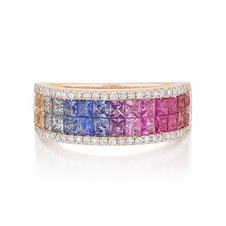 Multi-Colored Sapphire and Diamond Ring
