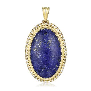 Vintage Lapis Lazuli and Pearl Gold Pendant