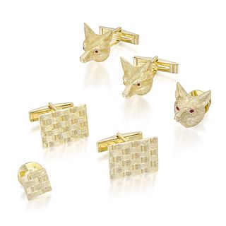 Group of Two Sets of Gold Cufflinks and Two Gold Pins