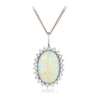Opal and Diamond Pendant/Brooch with Chain