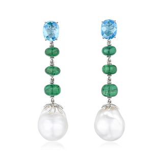 Pearl Emerald and Topaz Drop Earrings