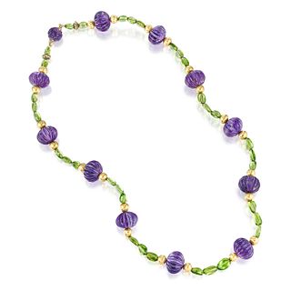 Amethyst and Peridot Bead Necklace