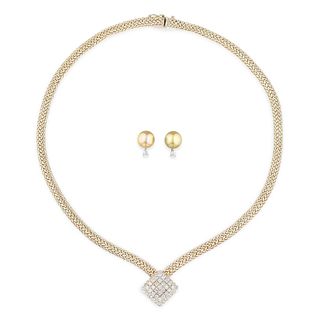 Diamond Necklace and Pearl and Diamond Earrings
