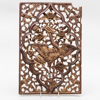 Chinese Carved Giltwood Panel with Phoenix