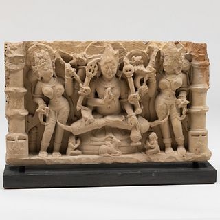 Large Indian Sandstone Relief of Shiva with Female Attendants