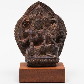 Nepalese Bronze Votive Plaque with Maharagavajra Manjushri and Consort