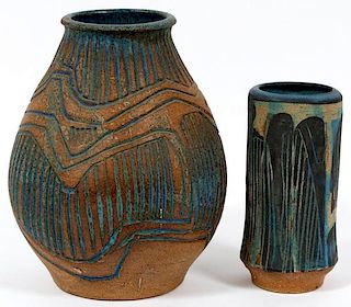 CHARLES COUNTS & RISING FAWN POTTERY VASES 2 PCS.