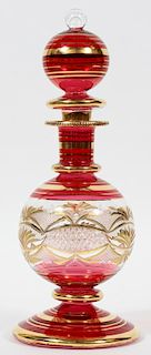 HAND-BLOWN RUBY-TO-CLEAR GLASS DECANTER