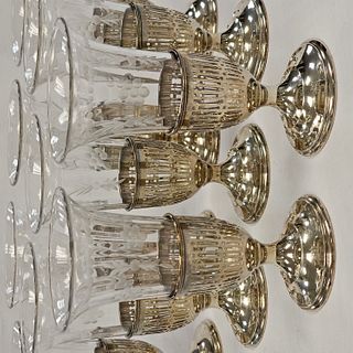 Sterling and Etched Glass Champagne Flutes