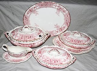PINK IRONSTONE SOUP TUREEN COVERED PLATTERS SIX