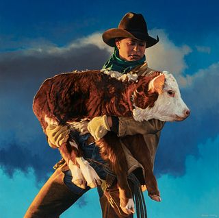 George Molnar (b. 1953) Cowboy and Calf