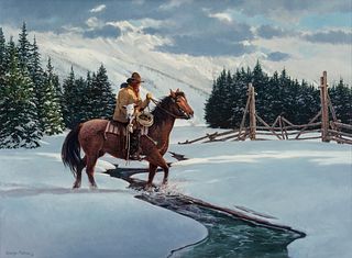 George Molnar (b. 1953) Cowboy on Horse in Winter