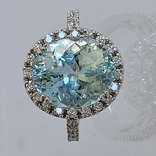 Aquamarine, Diamond, 18k White Gold Ring