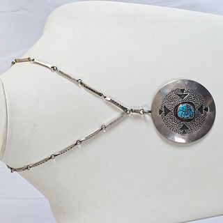 Navajo Turquoise, Sterling Silver Necklace, Carl Luthey