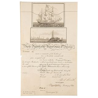 President U. S. Grant Extremely Rare Unissued and Unclipped Ship&#39;s Pass Document