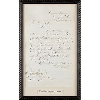 U. S. Grant Letter Signed as President, Retaining a New York Tax Collector