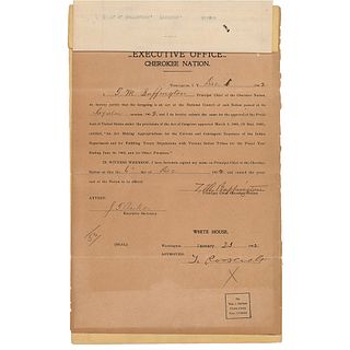 Theodore Roosevelt Document Signed as President, Appropriating Funds for Representatives of the Cherokee Nation