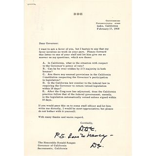 Dwight D. Eisenhower Typed Letter Signed to Gov. Ronald Reagan on California Veto Process