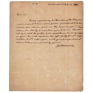 James Monroe Autograph Letter Signed to Consul-General at Paris