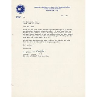 Deke Slayton Typed Letter Signed on Apollo 15