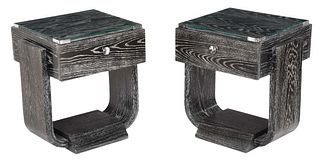 Pair of Art Moderne Style Ebonized and Cerused Oak Side Tables