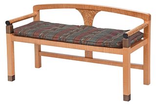 Wendy Stayman Figured Maple Bench with Jim Thompson Silk Upholstered Cushion