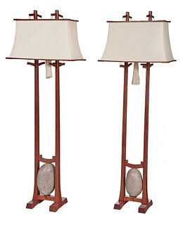 Pair of Joseph Tracy Bubinga Wood Floor Lamps
