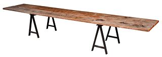 Contemporary Custom Reclaimed Wood and Patinated Metal Sawhorse Table