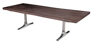 Hudson Furniture "Knight" Chromed Bronze and Free Edge Walnut Dining Table
