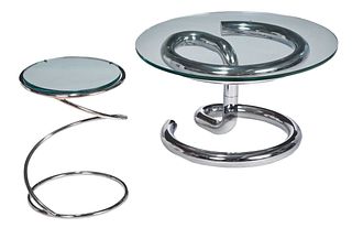 Two Modern Glass and Chrome Side Tables