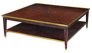 Keno Bros Brass Mounted Mahogany and Exotic Woods Coffee Table