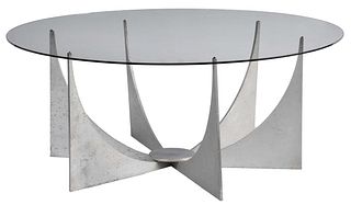 Mid Century Modern Cast Aluminum and Glass Coffee Table