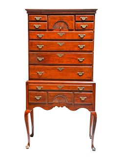 Queen Anne Carved Maple Flat-top High Chest.