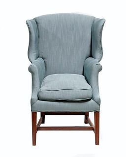 Federal Mahogany Upholstered Winged Armchair.