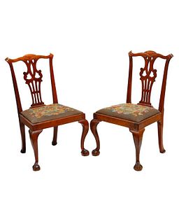 Pair of Chippendale Carved Walnut Side Chairs.