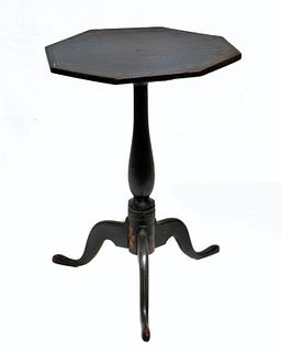 Two Chippendale Ebonized Painted Stenciled Candlestands.