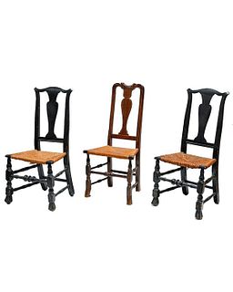 Assembled Group of Queen Anne Ebonized Side Chairs.