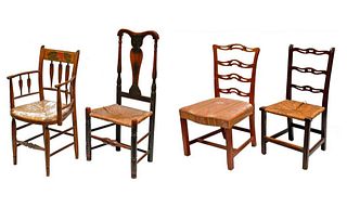 Group of American Mixed Wood Side Chairs, with an Armchair.