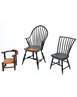 Two American Windsor Chairs, with a Child's Chair.
