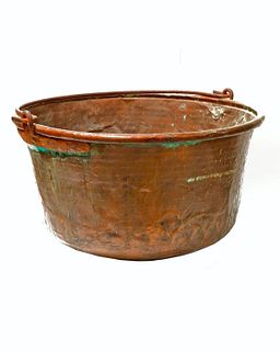 Large Copper Handled Cauldron.