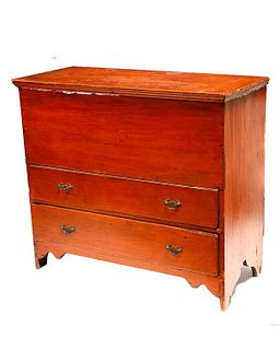 American Stained Pine Hinged Top Blanket Chest.