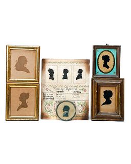 Group of Five Cut Silhouettes, 19th Century.