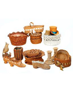Assorted Woven Ropework and Needlework Table Articles.