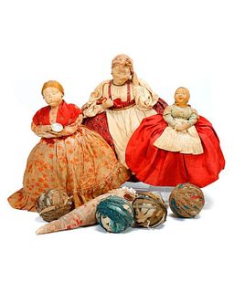 Three Continental Cloth Dolls, with others.