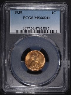 1939 LINCOLN CENT PCGS MS-66 RD