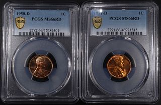 1950-D & 1951-D LINCOLN CENTS PCGS MS-66 RD