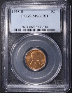 1938-S LINCOLN CENT PCGS MS-66 RD