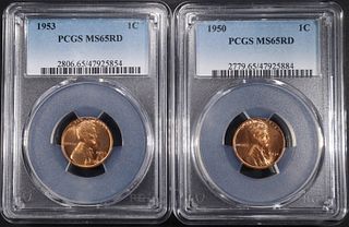 1950 & 1953 LINCOLN CENTS PCGS MS-65 RD