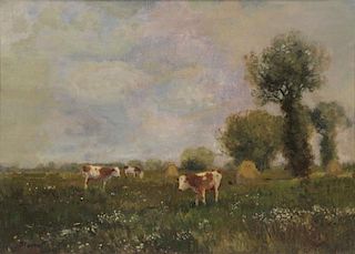 OLGYAI, Ferenc. Oil on Canvas. Cows in Pasture.