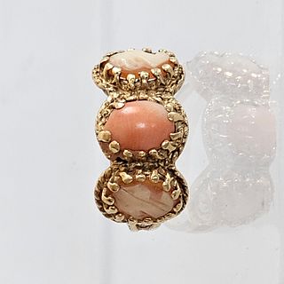 Coral, Shell Cameo, 14k Yellow Gold Ring
